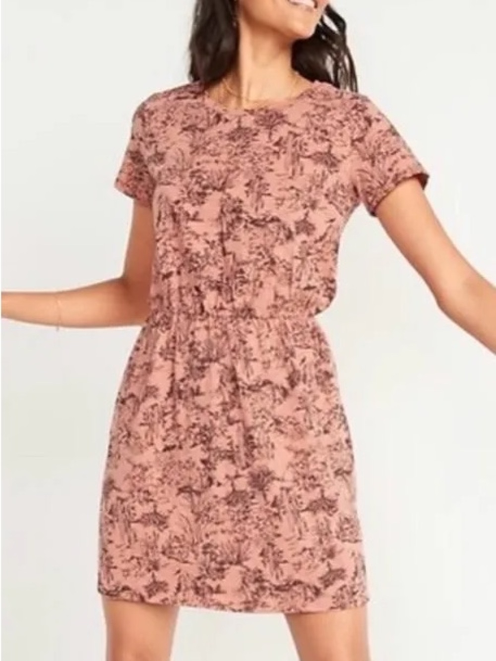 NWOT Old Navy Dusty Pink Floral Short Sleeve Elastic-Waist Dress